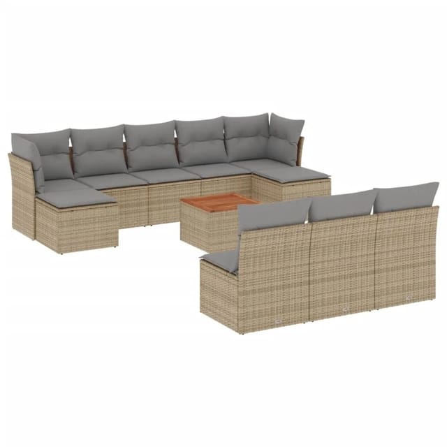 vidaXL 11-tlg Garten-Sofagarnitur mit Kissen Beige Poly Rattan Modell 103