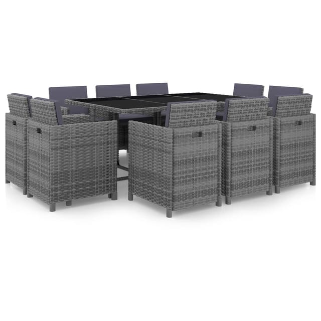 vidaXL 11-tlg Garten-Essgruppe mit Auflagen Poly Rattan Grau Modell 5