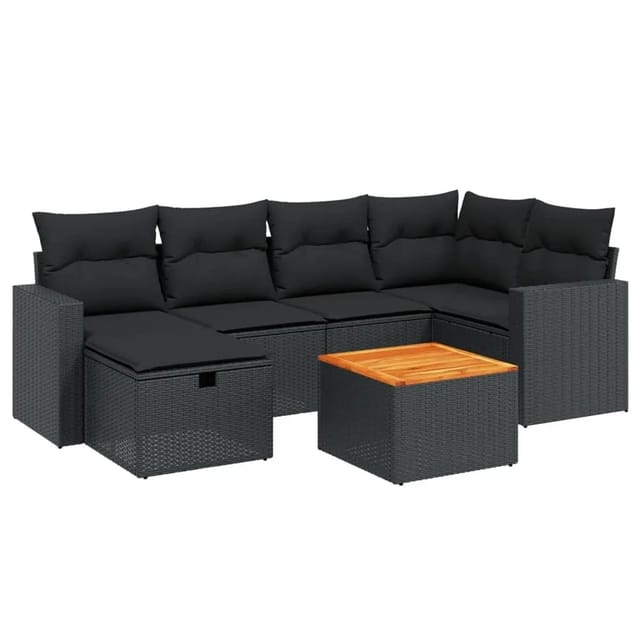 vidaXL 7-tlg Garten-Sofagarnitur mit Kissen Schwarz Poly Rattan Modell 207