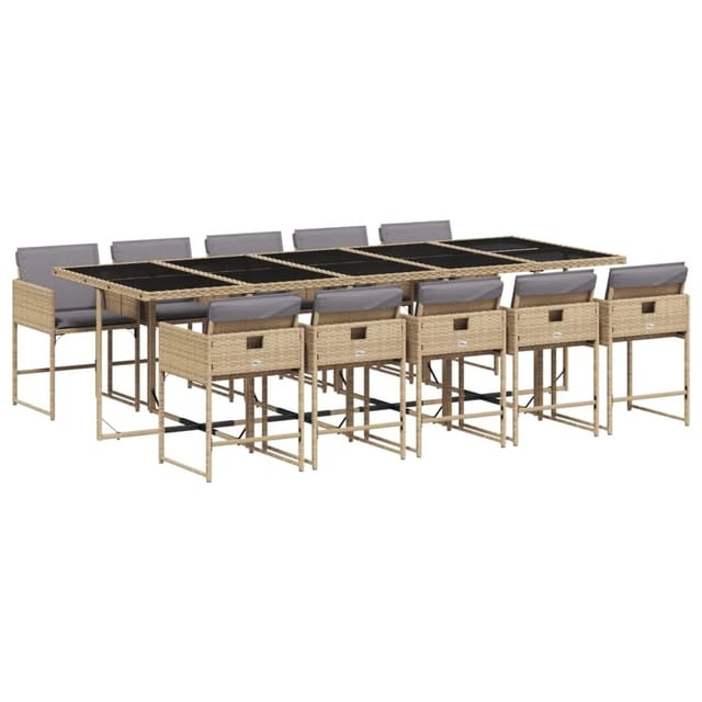 vidaXL 11-tlg Garten-Essgruppe mit Kissen Beigemischung Poly Rattan Modell 5