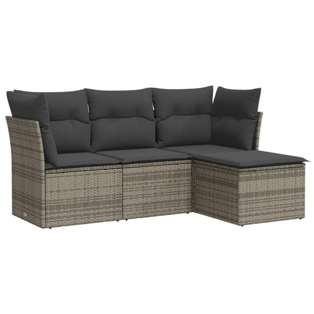 vidaXL 4-tlg Garten-Sofagarnitur mit Kissen Grau Poly Rattan Modell 17