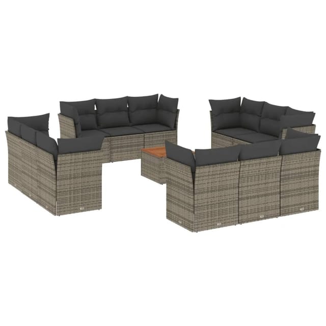 vidaXL 13-tlg Garten-Sofagarnitur mit Kissen Grau Poly Rattan Modell 30