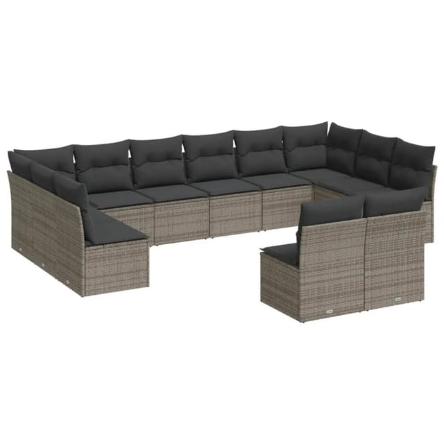 vidaXL 12-tlg Garten-Sofagarnitur mit Kissen Grau Poly Rattan Modell 12