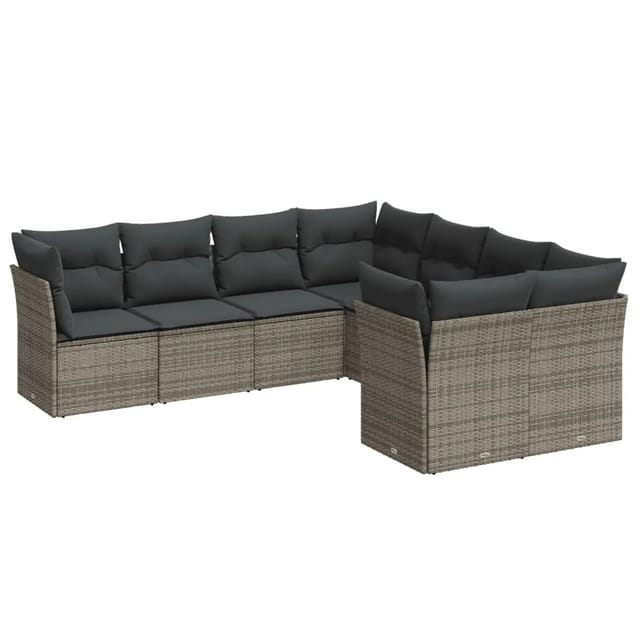 vidaXL 8-tlg Garten-Sofagarnitur mit Kissen Grau Poly Rattan Modell 23