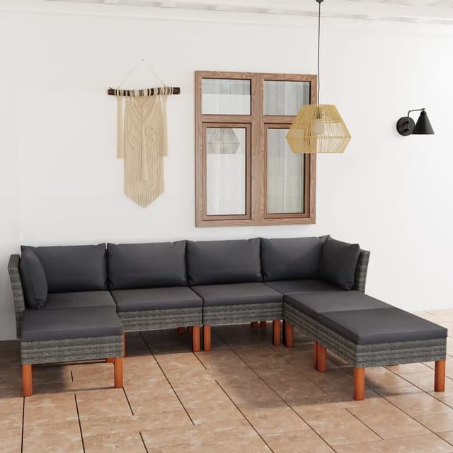 vidaXL 7-tlg Garten-Lounge-Set mit Kissen Poly Rattan Grau Modell 3