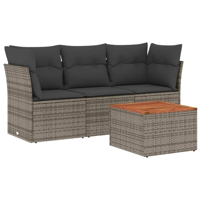 vidaXL 4-tlg Garten-Sofagarnitur mit Kissen Grau Poly Rattan Modell 28