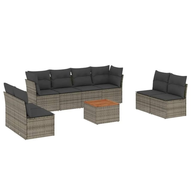 vidaXL 9-tlg Garten-Sofagarnitur mit Kissen Grau Poly Rattan Modell 27