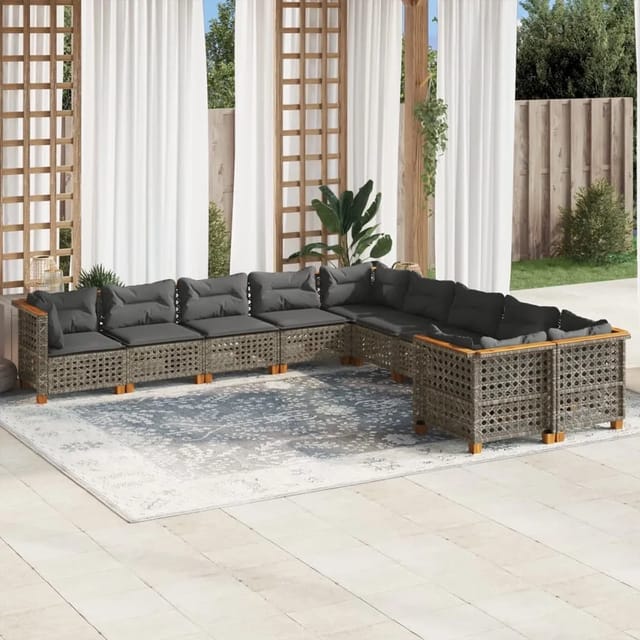 vidaXL 10-tlg Garten-Sofagarnitur mit Kissen Grau Poly Rattan Modell 114