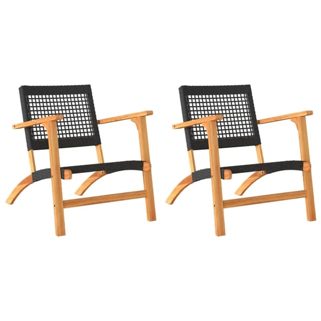 vidaXL Gartenstühle 2 Stk. Schwarz Poly Rattan und Akazienholz
