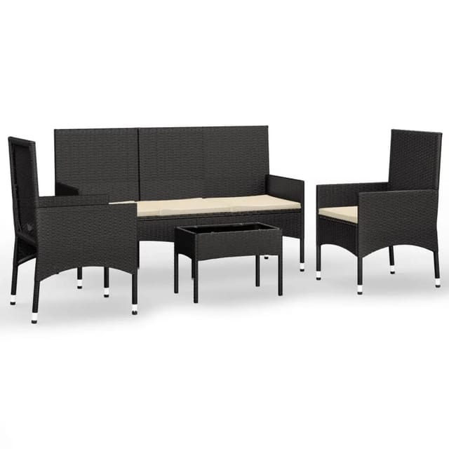 vidaXL 4-tlg Garten-Lounge-Set mit Kissen Schwarz Poly Rattan Modell 17