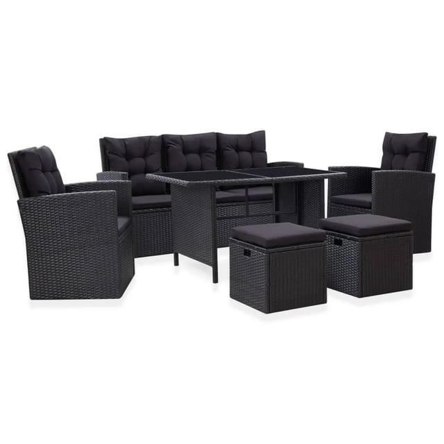 vidaXL 6-tlg Garten-Lounge-Set mit Kissen Poly Rattan Schwarz Modell 14