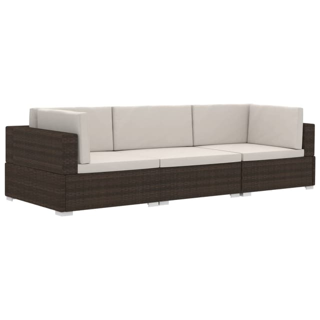 vidaXL 3-tlg Garten-Sofagarnitur mit Auflagen Poly Rattan Braun