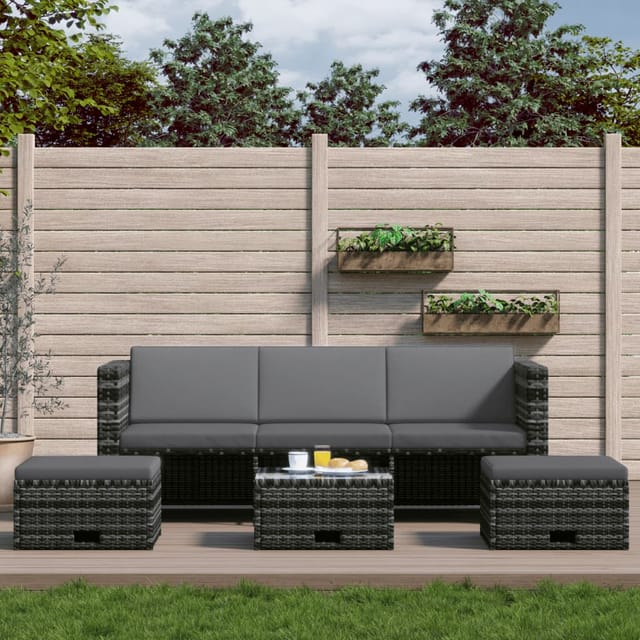vidaXL 4-tlg Garten-Lounge-Set mit Auflagen Poly Rattan Grau Modell 15
