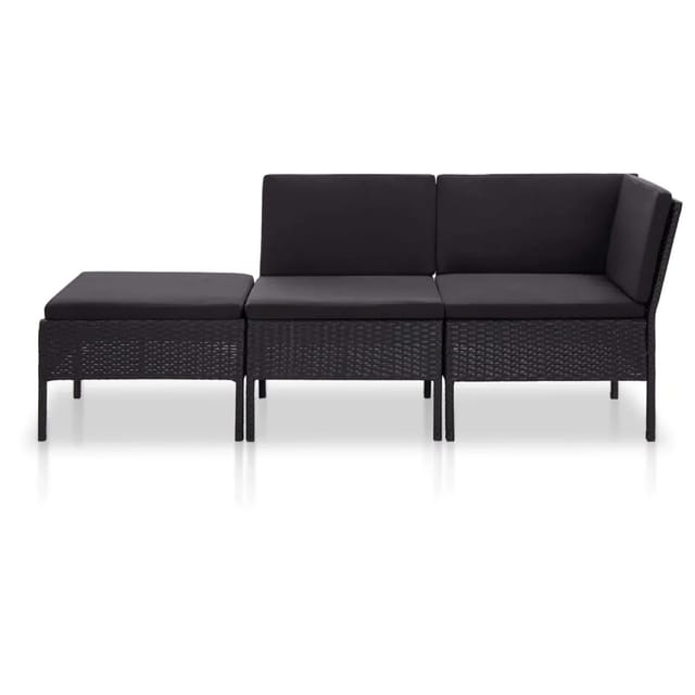 vidaXL 3-tlg Garten-Lounge-Set mit Auflagen Poly Rattan Schwarz Modell 18