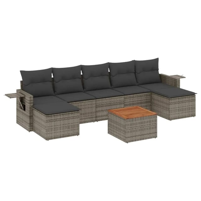 vidaXL 8-tlg Garten-Sofagarnitur mit Kissen Grau Poly Rattan Modell 115