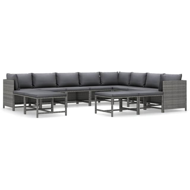 vidaXL 12-tlg Garten-Lounge-Set mit Kissen Poly Rattan Grau Modell 4