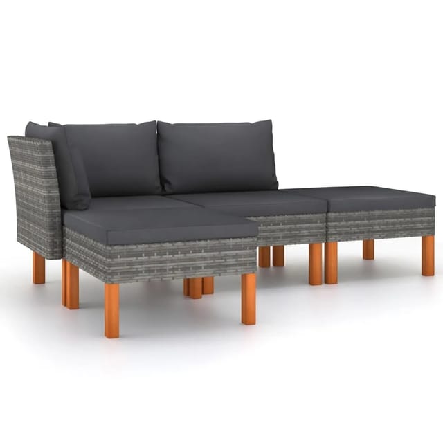 vidaXL 4-tlg Garten-Lounge-Set mit Kissen Poly Rattan Grau Modell 1