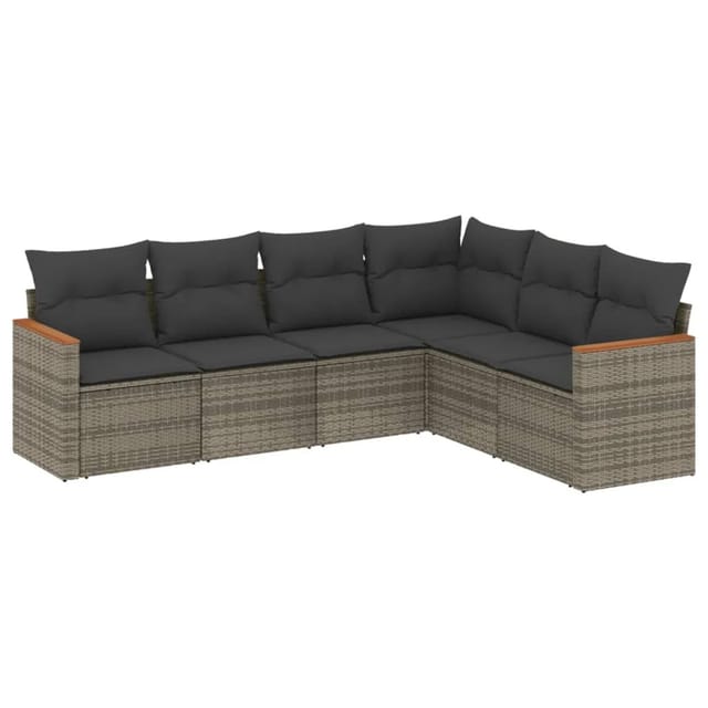 vidaXL 6-tlg Garten-Sofagarnitur mit Kissen Grau Poly Rattan Modell 59