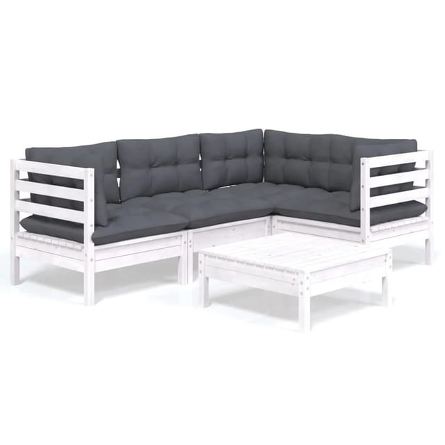 vidaXL 5-tlg Garten-Lounge-Set mit Kissen Weiß Kiefernholz Modell 7
