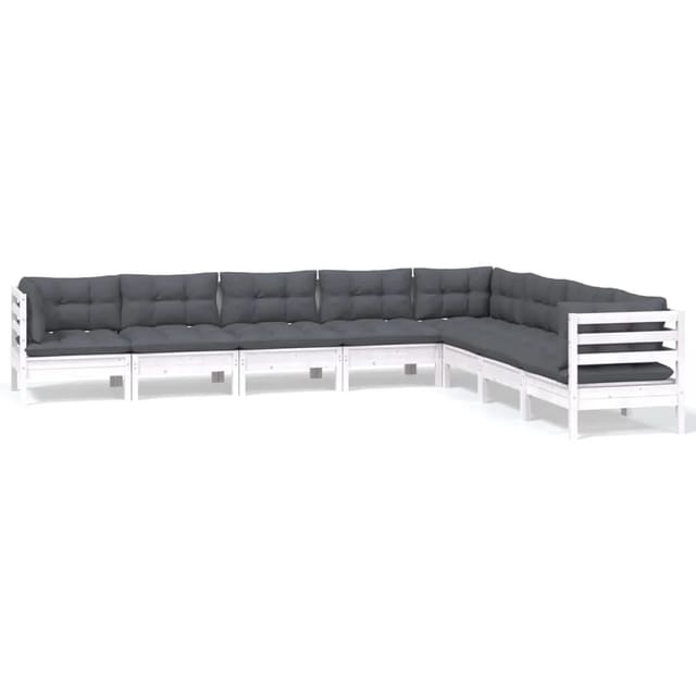 vidaXL 8-tlg Garten-Lounge-Set mit Kissen Weiß Kiefer Massivholz Modell 24