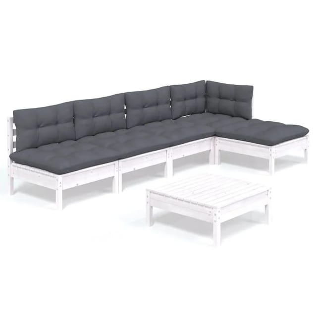 vidaXL 6-tlg Garten-Lounge-Set mit Kissen Weiß Kiefernholz Modell 2