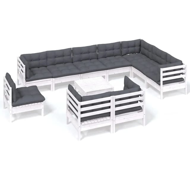 vidaXL 11-tlg Garten-Lounge-Set mit Kissen Weiß Kiefer Massivholz Modell 22
