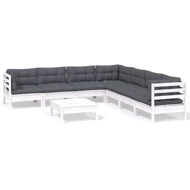 vidaXL 8-tlg Garten-Lounge-Set mit Kissen Weiß Kiefer Massivholz Modell 23