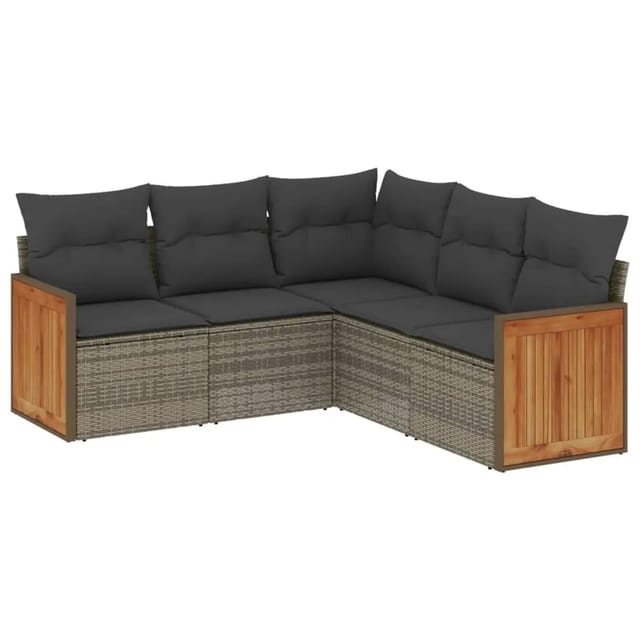 vidaXL 5-tlg Garten-Sofagarnitur mit Kissen Grau Poly Rattan Modell 69
