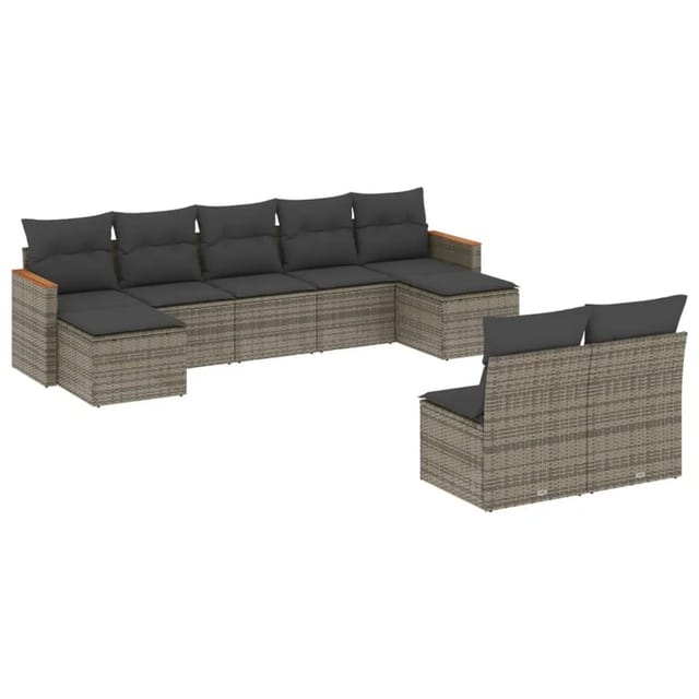vidaXL 9-tlg Garten-Sofagarnitur mit Kissen Grau Poly Rattan Modell 93