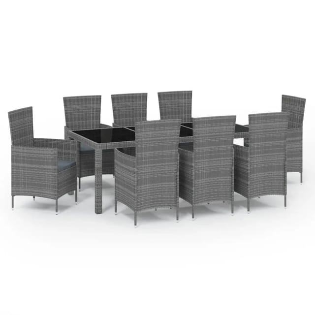 vidaXL 9-tlg Garten-Essgruppe mit Kissen Poly Rattan Grau Modell 6