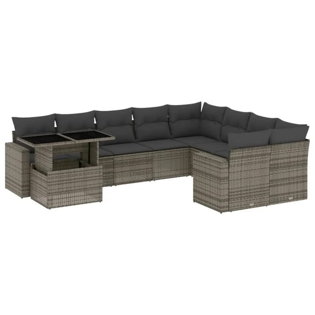 vidaXL 10-tlg Garten-Sofagarnitur mit Kissen Grau Poly Rattan Modell 108