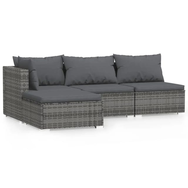 vidaXL 4-tlg Garten-Lounge-Set mit Kissen Grau Poly Rattan Modell 2