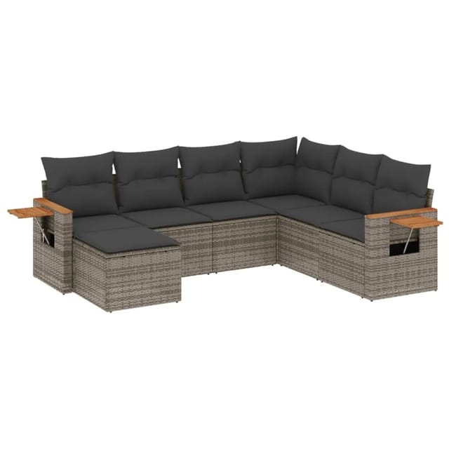 vidaXL 7-tlg Garten-Sofagarnitur mit Kissen Grau Poly Rattan Modell 134