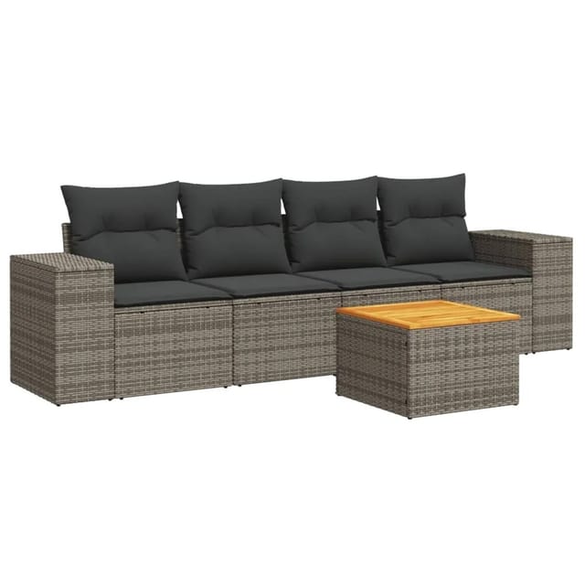 vidaXL 5-tlg Garten-Sofagarnitur mit Kissen Grau Poly Rattan Modell 16