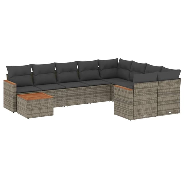 vidaXL 10-tlg Garten-Sofagarnitur mit Kissen Grau Poly Rattan Modell 72