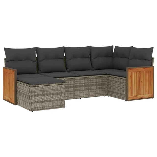 vidaXL 6-tlg Garten-Sofagarnitur mit Kissen Grau Poly Rattan Modell 115