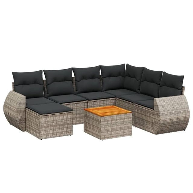 vidaXL 8-tlg Garten-Sofagarnitur mit Kissen Grau Poly Rattan Modell 111