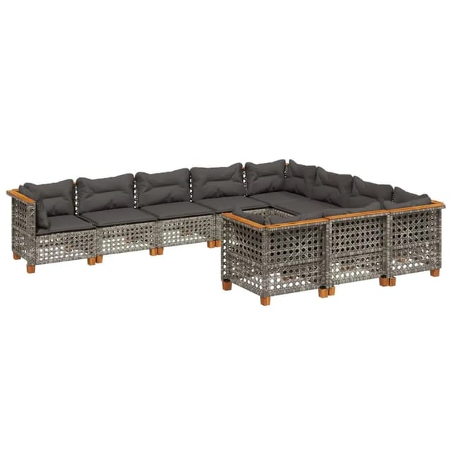 vidaXL 10-tlg Garten-Sofagarnitur mit Kissen Grau Poly Rattan Modell 117