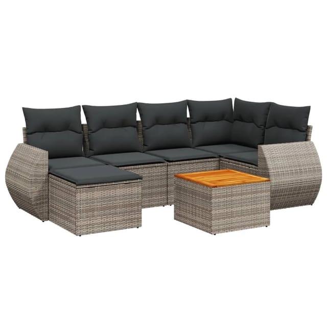 vidaXL 7-tlg Garten-Sofagarnitur mit Kissen Grau Poly Rattan Modell 129