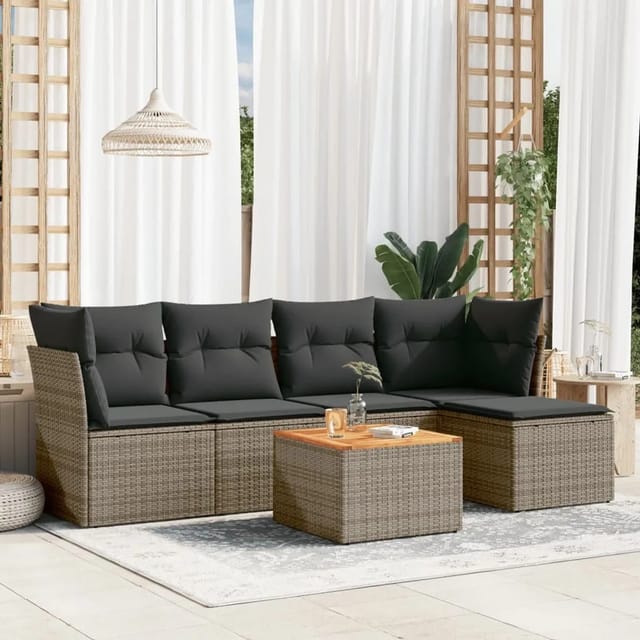 vidaXL 6-tlg Garten-Sofagarnitur mit Kissen Grau Poly Rattan Modell 42