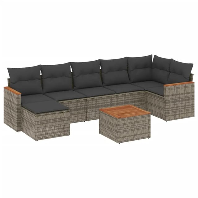 vidaXL 8-tlg Garten-Sofagarnitur mit Kissen Grau Poly Rattan Modell 126