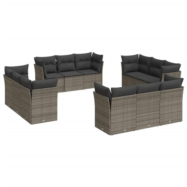 vidaXL 12-tlg Garten-Sofagarnitur mit Kissen Grau Poly Rattan Modell 28