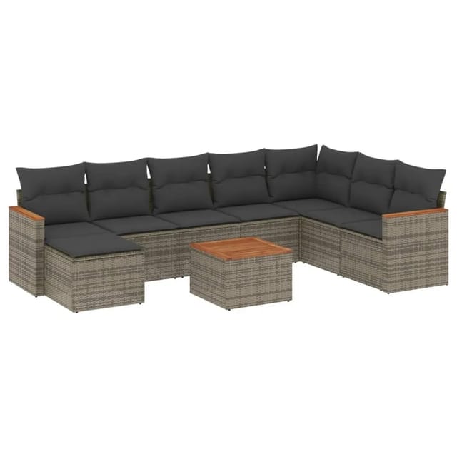 vidaXL 9-tlg Garten-Sofagarnitur mit Kissen Grau Poly Rattan Modell 91