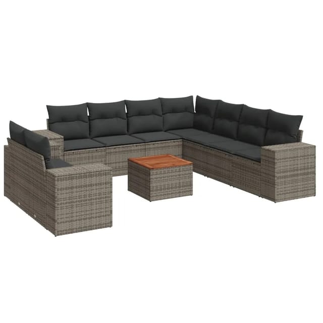 vidaXL 10-tlg Garten-Sofagarnitur mit Kissen Grau Poly Rattan Modell 71