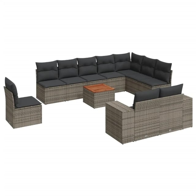 vidaXL 11-tlg Garten-Sofagarnitur mit Kissen Grau Poly Rattan Modell 44
