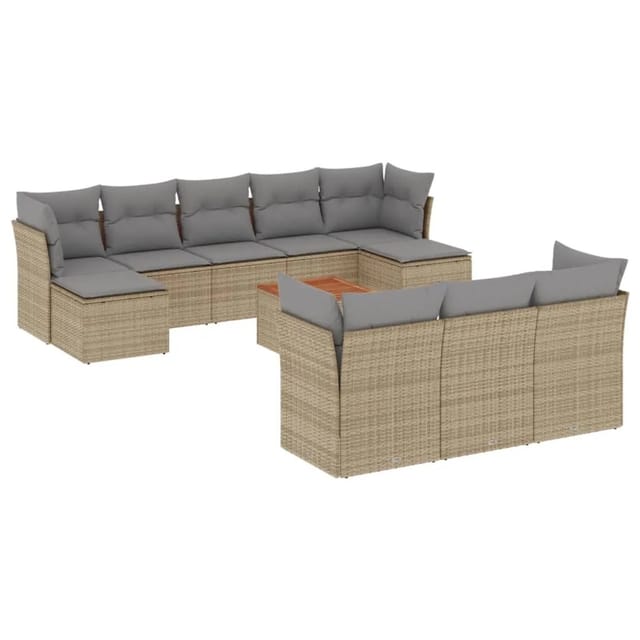 vidaXL 11-tlg Garten-Sofagarnitur mit Kissen Beige Poly Rattan Modell 95
