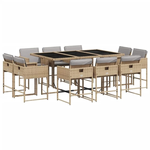 vidaXL 11-tlg Garten-Essgruppe mit Kissen Beigemischung Poly Rattan Modell 4
