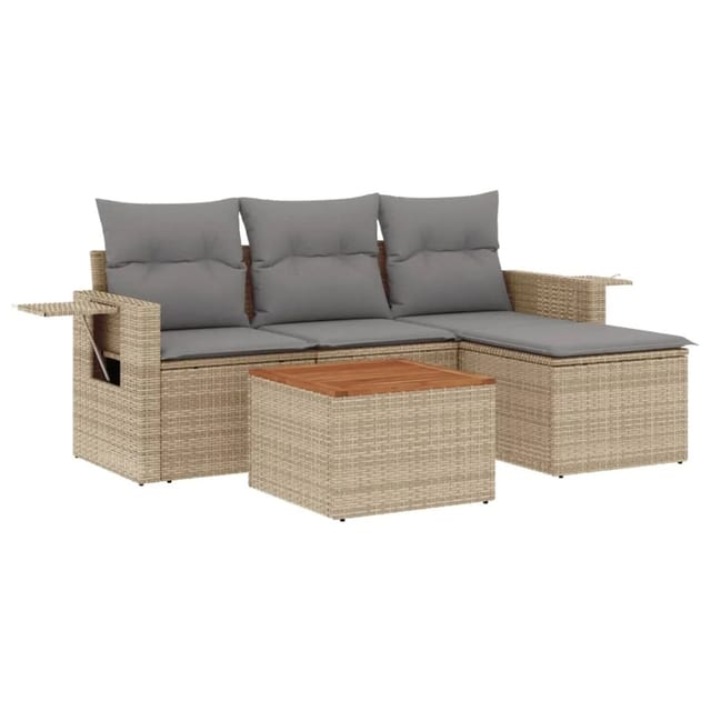 vidaXL 5-tlg Garten-Sofagarnitur mit Kissen Beige Poly Rattan Modell 178