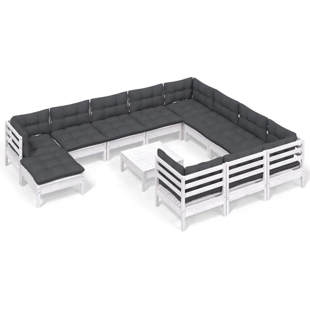 vidaXL 12-tlg Garten-Lounge-Set mit Kissen Weiß Kiefernholz Modell 2