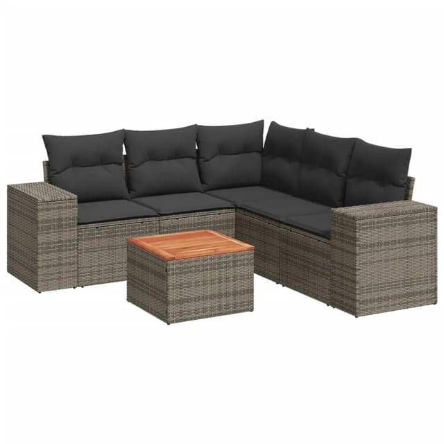 vidaXL 6-tlg Garten-Sofagarnitur mit Kissen Grau Poly Rattan Modell 34